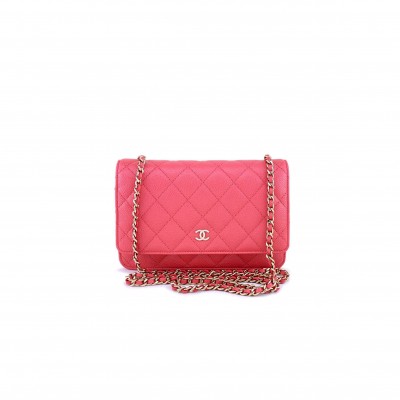 CHANEL PINK CAVIAR CLASSIC QUILTED WOC WALLET ON CHAIN FLAP BAG GHW (19*13*4cm) 